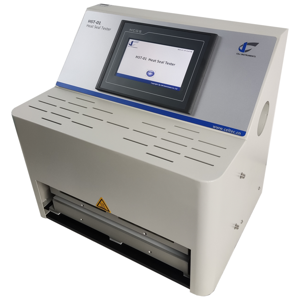 Heißsiegeltester Modell HST-01, optimiert für Labortests von Kunststofffoliensiegeln gemäß ASTM F2029-Standards, mit einstellbaren Reglern für Siegeltemperatur, -druck und -dauer, um Siegelparameter höchster Qualität zu gewährleisten.