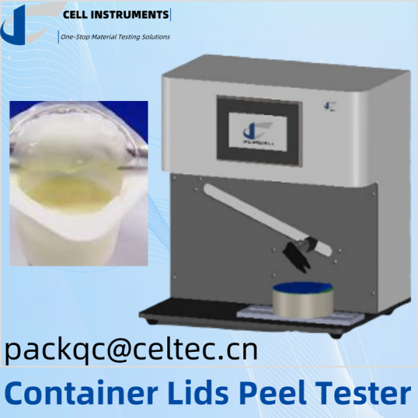 ASTM F2824 Yogurt qopqoqlari uchun konteyner qopqoqlari muhrining mustahkamligini tekshirgich ISO 17480 ASTM F2824 Yogurt qopqoqlari uchun konteyner qopqoqlari muhrining mustahkamligini tekshirgich ISO 17480