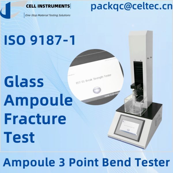 ampule 3 bodový ohybový tester test lomu skleněné ampule ISO 9187-1